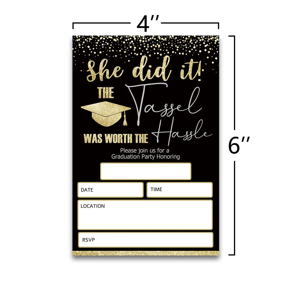 FujLoy 20 Cards with Envelopes, graduation party invitations 2025, 2025 College, High School, University Grad Celebration. (Black 002)