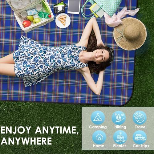 Beach Picnic Blanket, Sandproof Waterproof Camping Blankets Large, Outdoor Sandfree Foldable Mat 55x40in, Oversized Packab...