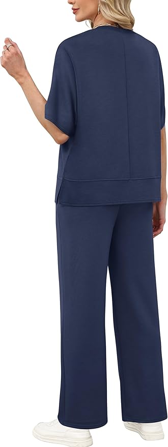 XIEERDUO Women's Side Slit Lounge Sets 2 Piece Travel Outfits Airport Tracksuit Oversized Wide Leg Loungewear S-3XL