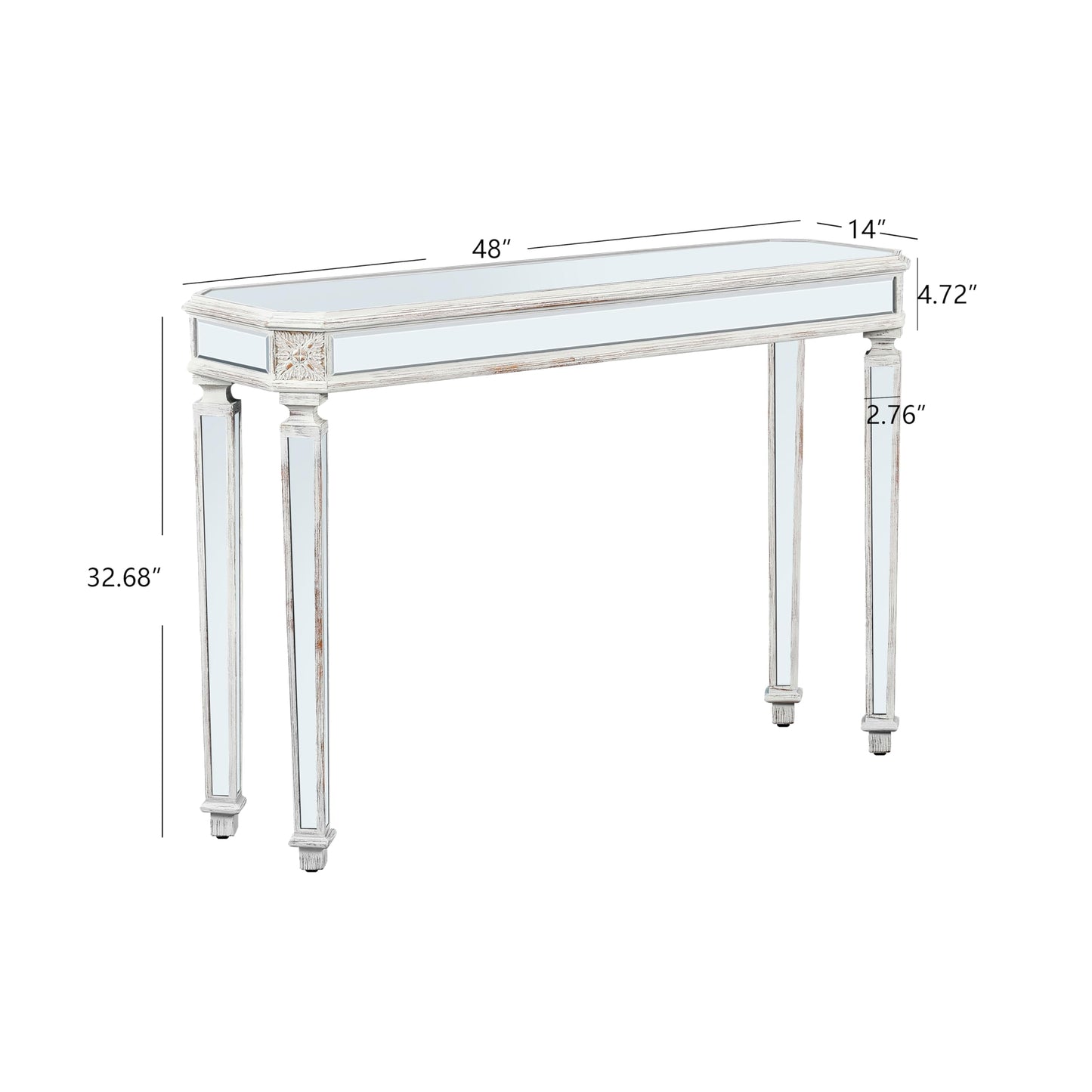 SSLine Mirror Console Table for Living Room 55" Modern Mirrored Entryway Table with Retro Wooden Carved Edge Luxury Glass Foyer Tables for Entryway Hallway