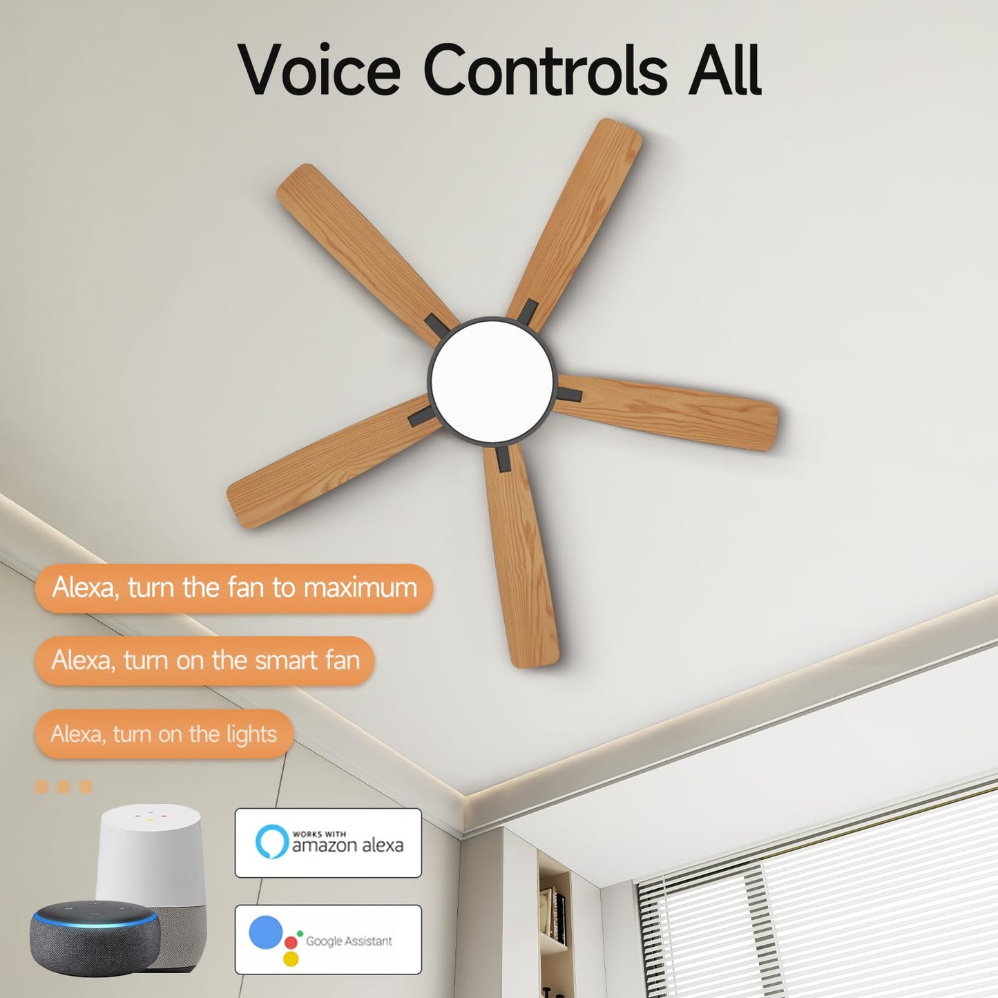 Atolit Ceiling Fans With Lights,52 Inch Smart Ceiling Fan, Remote/App Control, Compatible With Alexa/Google Assistant,Reversible