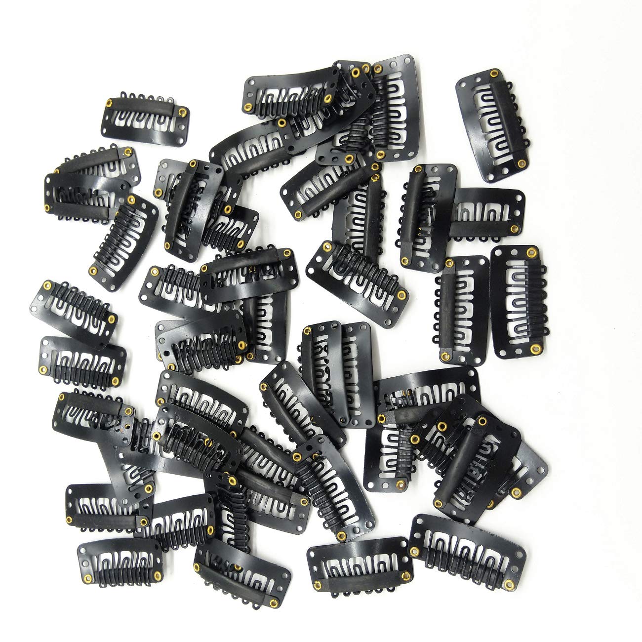 TIHOOD 50PCS Snap Clips for Hair Extensions Weaves U-shape Metallic Wig Clips With Silicon Rubber Small Size Black