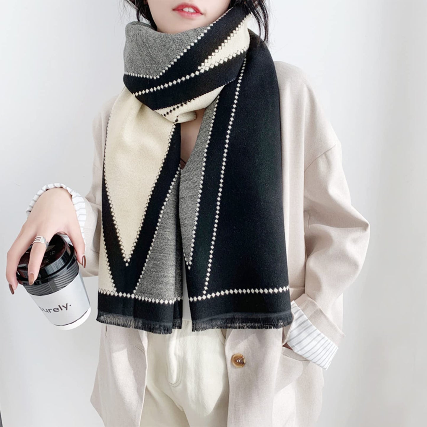 LumiSyne Winter Scarf Cashmere Shawl Women Men Fashion Geometric Pattern Warm Pashmina Scarf With Tassel Soft Long Wrap Stole