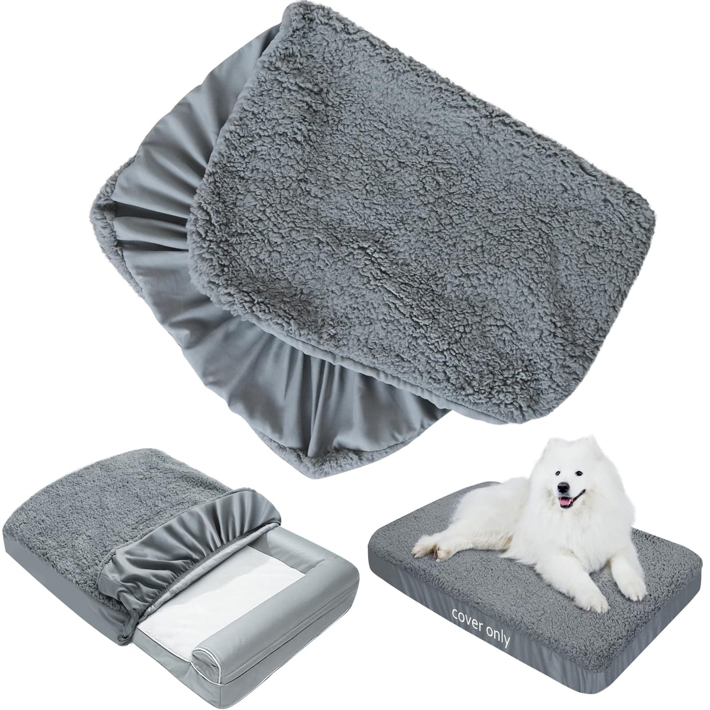 Dog Bed Covers 2 Pack Soft Plush Replacement Washable, Waterproof Pet Mattress Bed Liner Grey 30x20 Inches, for Dog/Cat, Cover Only
