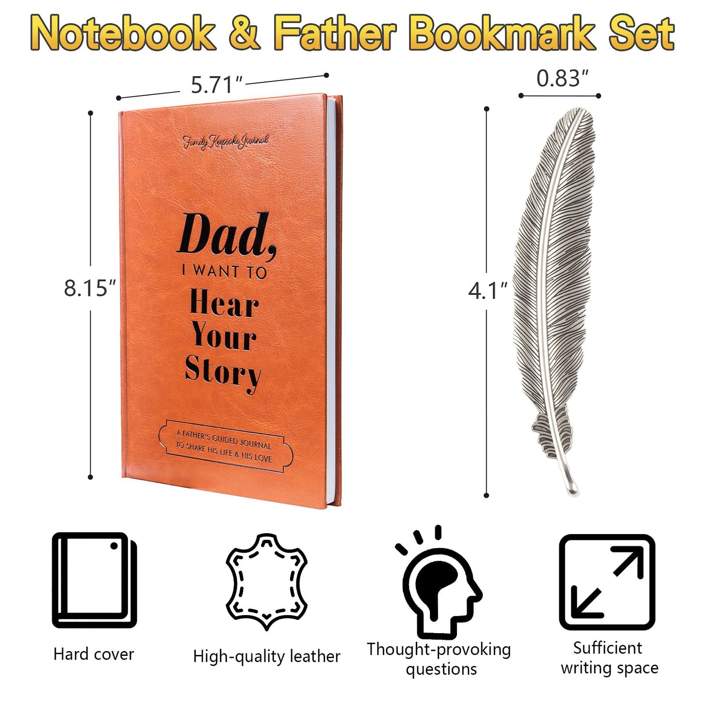 Dad, I Want to Hear Your Story, Gifts for Dad, Leather Hardcover Journal with Prompts 250+, Papa Gifts for Birthday, Father's Day, Christmas, Dads Story Memory Book, Guided Journal to Share His Life
