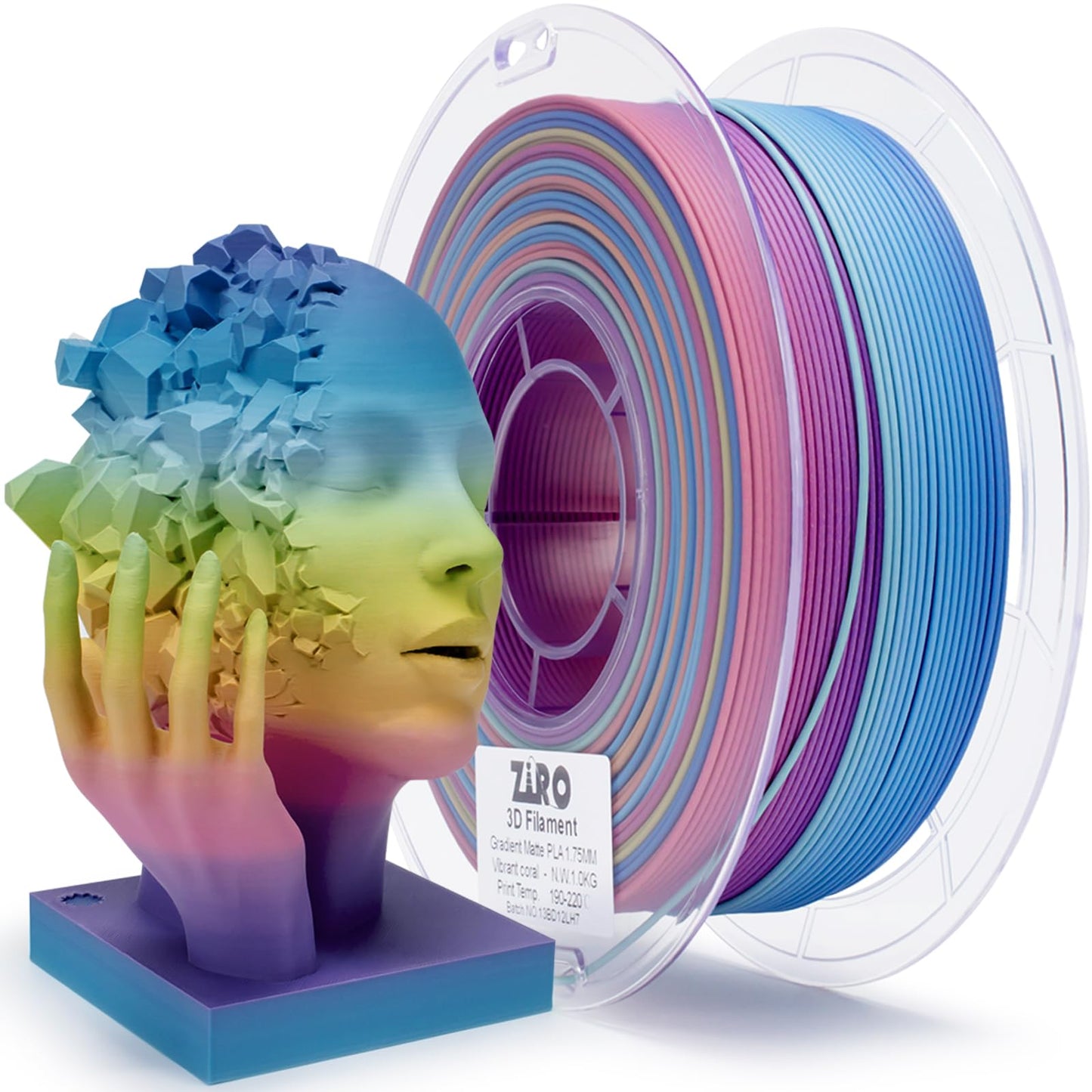 ZIRO Fast Color Changing PLA, Matte Multi Colors Filament 1.75mm, No-Shine Rainbow 3D Printer Filament, Dimensional Accuracy +/-
