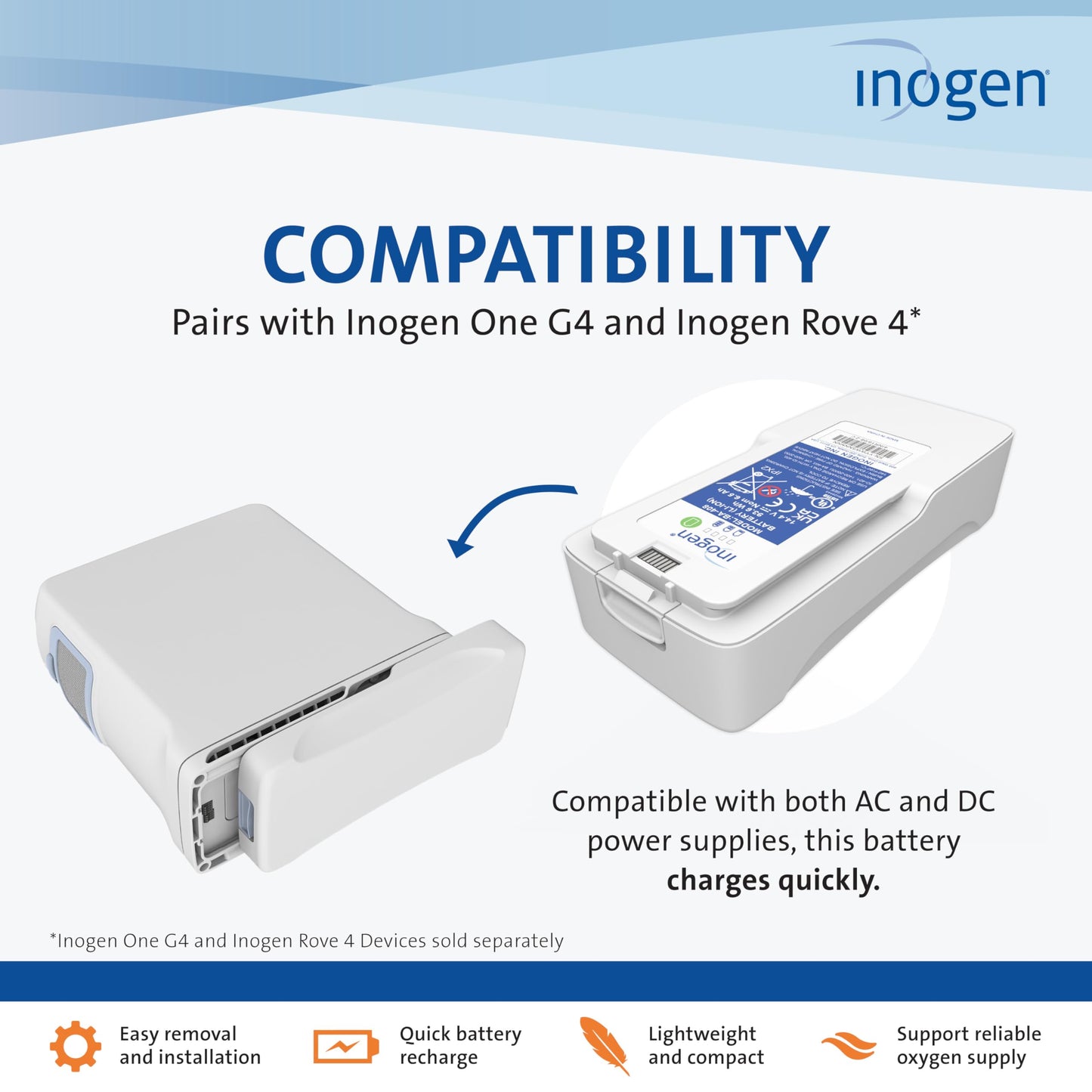 Inogen Extended (8-Cell) Battery - Replacement Battery - for The One G4 Rove 4-1.1 lb. - 5.91 x 2.68 x 1.34 in.