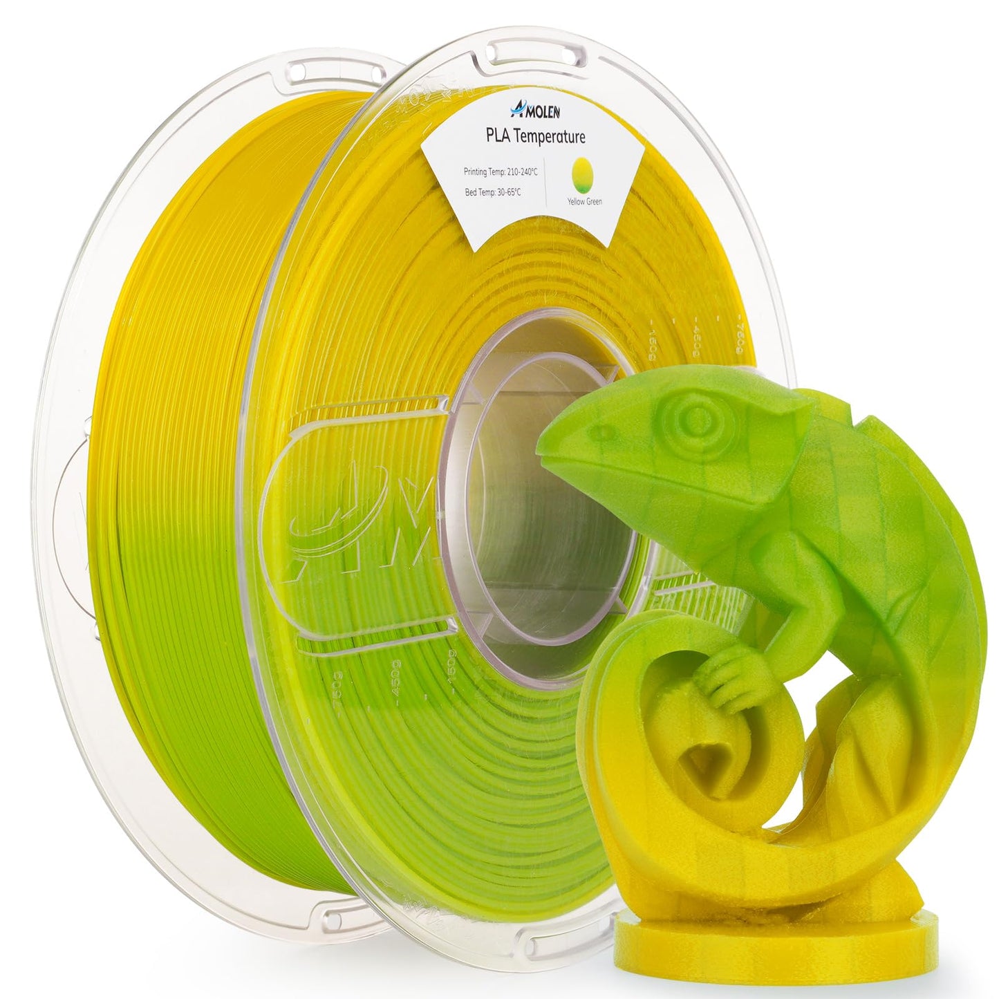 AMOLEN 3D Printer Filament, Temp Change Green to Yellow PLA Filament 1.75mm, Cold & Heat Temp Color Change with Temperature Fila