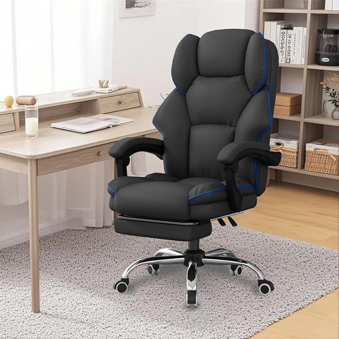 XUEGW Office Chair Executive Desk Chair with Foot Rest, High Back Computer Chair Ergonomic Leather Office Chairs with Wheels