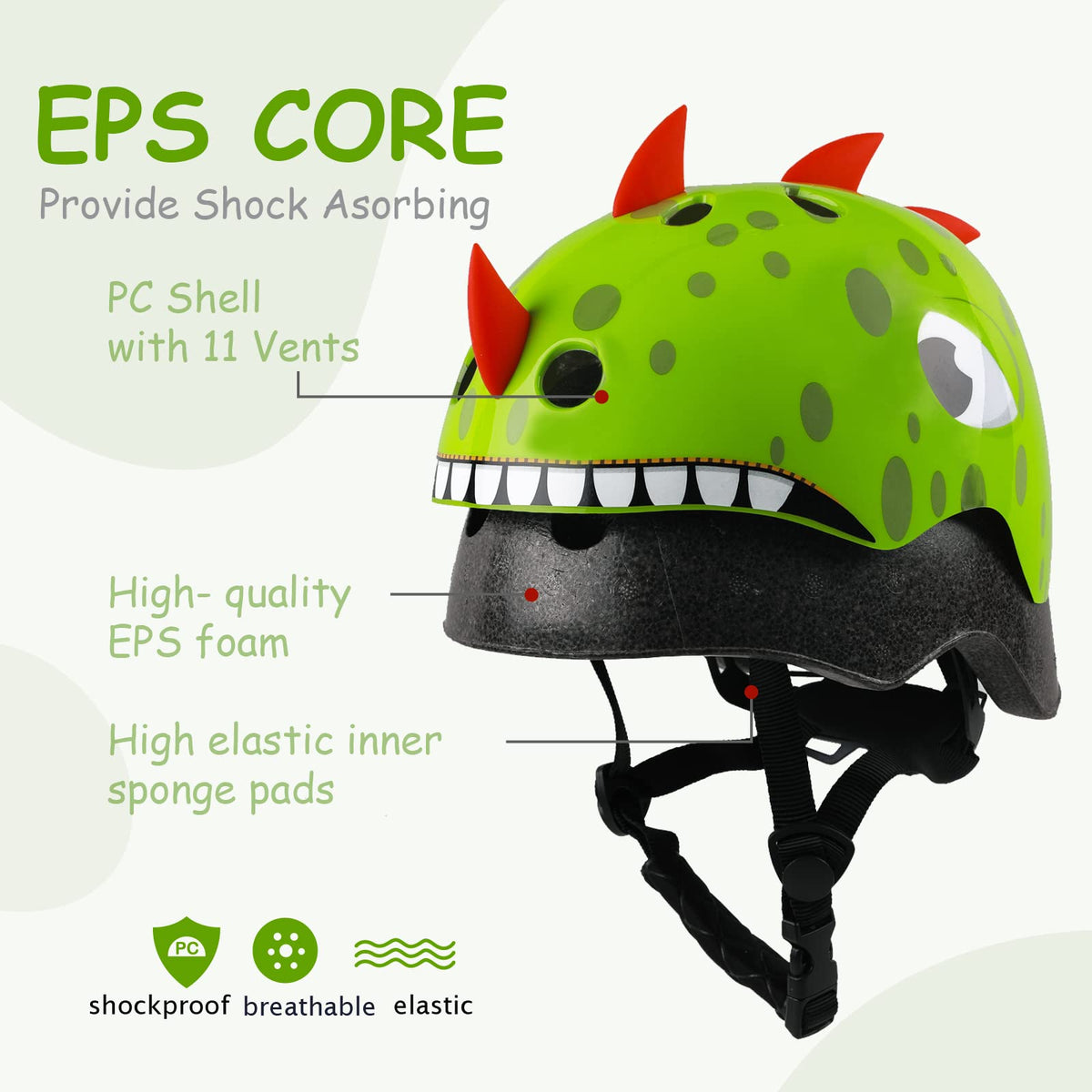 Kids Toddler Bike Helmet, Adjustable and Multi-Sport for Child Infant Baby, 3 Sizes for Age 1-2-3-5-8-14 Years Boys Girls (Dinosaur, Small)