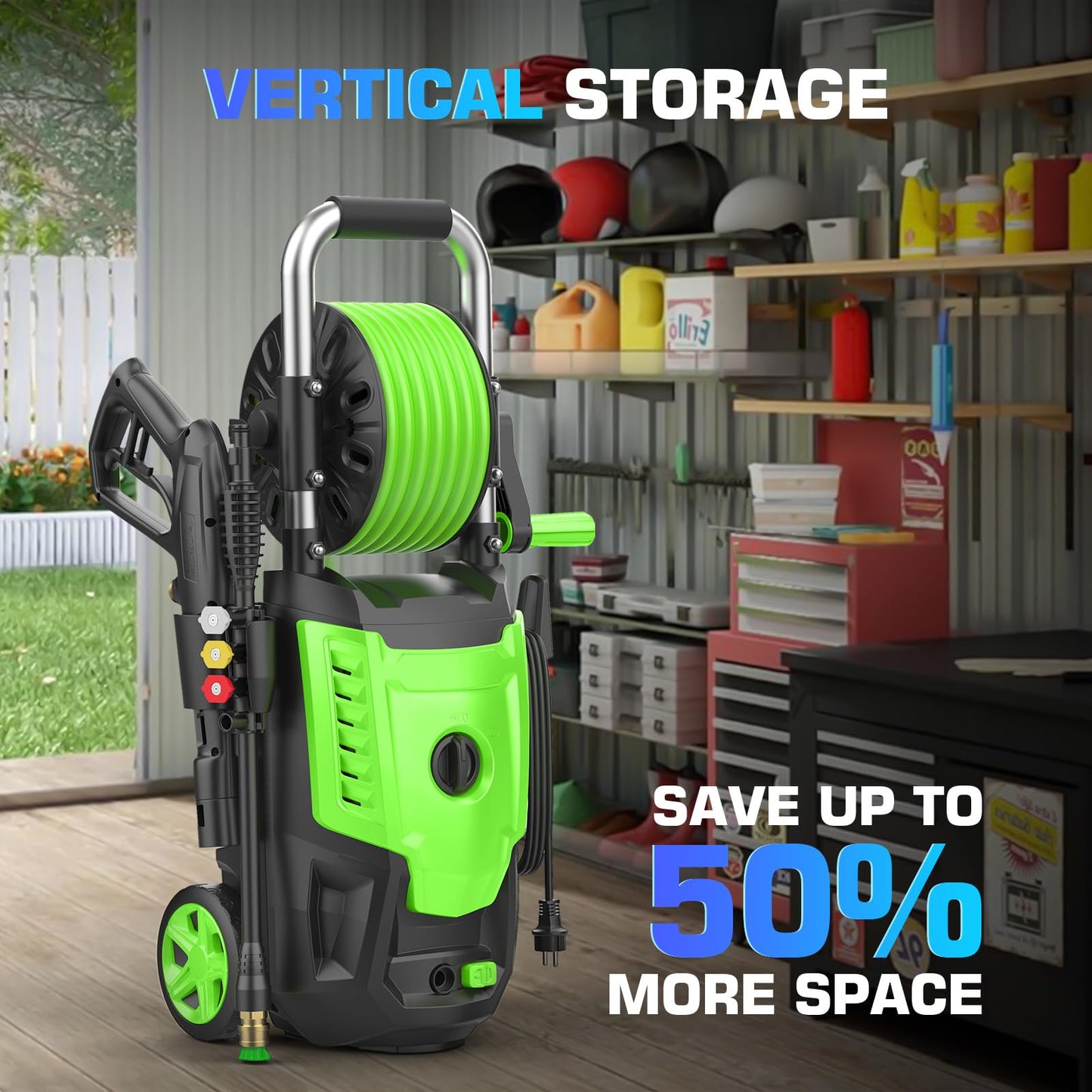 4800 PSI Electric Pressure Washer- 4.0 GPM High Power Washer with 33FT Hose Reel, 4 Spray Tips and Soap Bottle for Car Washing, Fence Cleaning, Patio Maintenance(Upgraded)(Green)