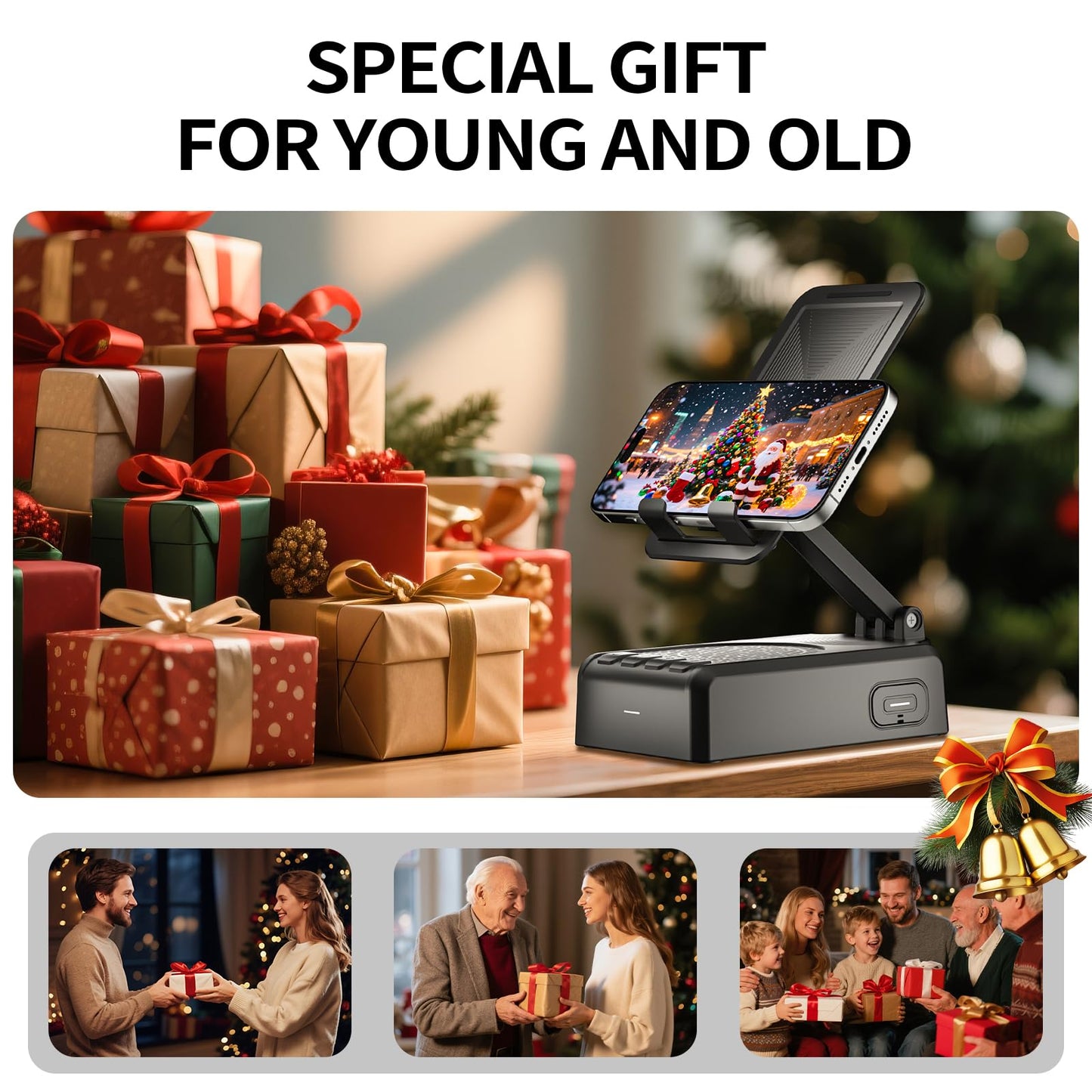 Cell Phone Stand with Bluetooth Speaker and Remote Control(Video Control/Camera Control),Birthday Gift, Portable Bluetooth Speaker for Home and Outdoors, All Day Playtime, Compatible with iOS/Android
