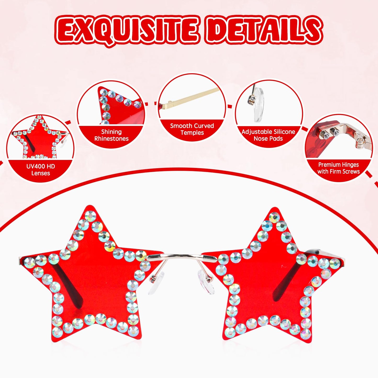 Klfoho Rimless Star Shape Sunglasses Fashion Glasses Women Men Party Christmas Cosplay Glasses Pentagram Sunglasses