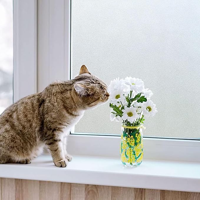 Frosted Glass Window Privacy Film Non-Adhesive Static Cling Bathroom Decorative Stickers Heat Control UV Blocking Opaque Glass Window Coverings Film for Home Front Door Office (29.5 Inch x 13.1 Feet)