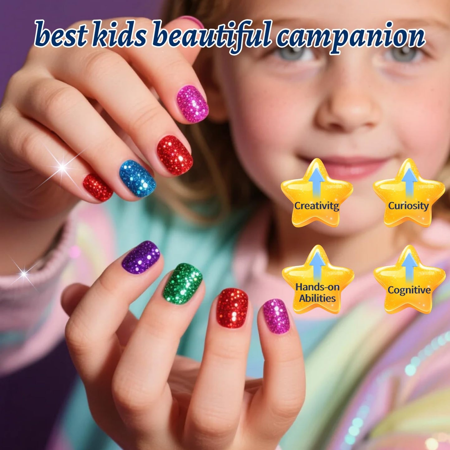 Aieenjor Non-Toxic Kids Nail Polish Set, Glitter Quick Dry Fingernail Polish for Toddler, Water-Based Peelable Nail Polish for K