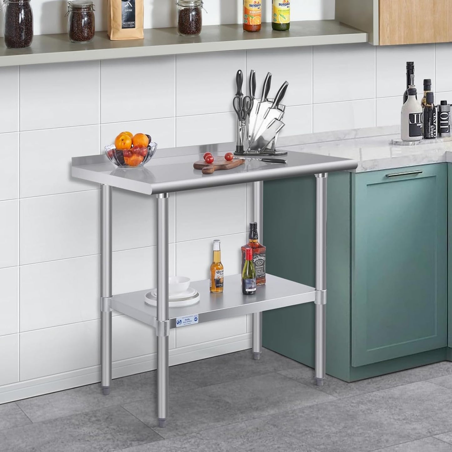Hally Stainless Steel Table for Prep & Work 30 x 48 Inches, NSF Commercial Heavy Duty Table with Undershelf and Backsplash for Restaurant, Home and Hotel