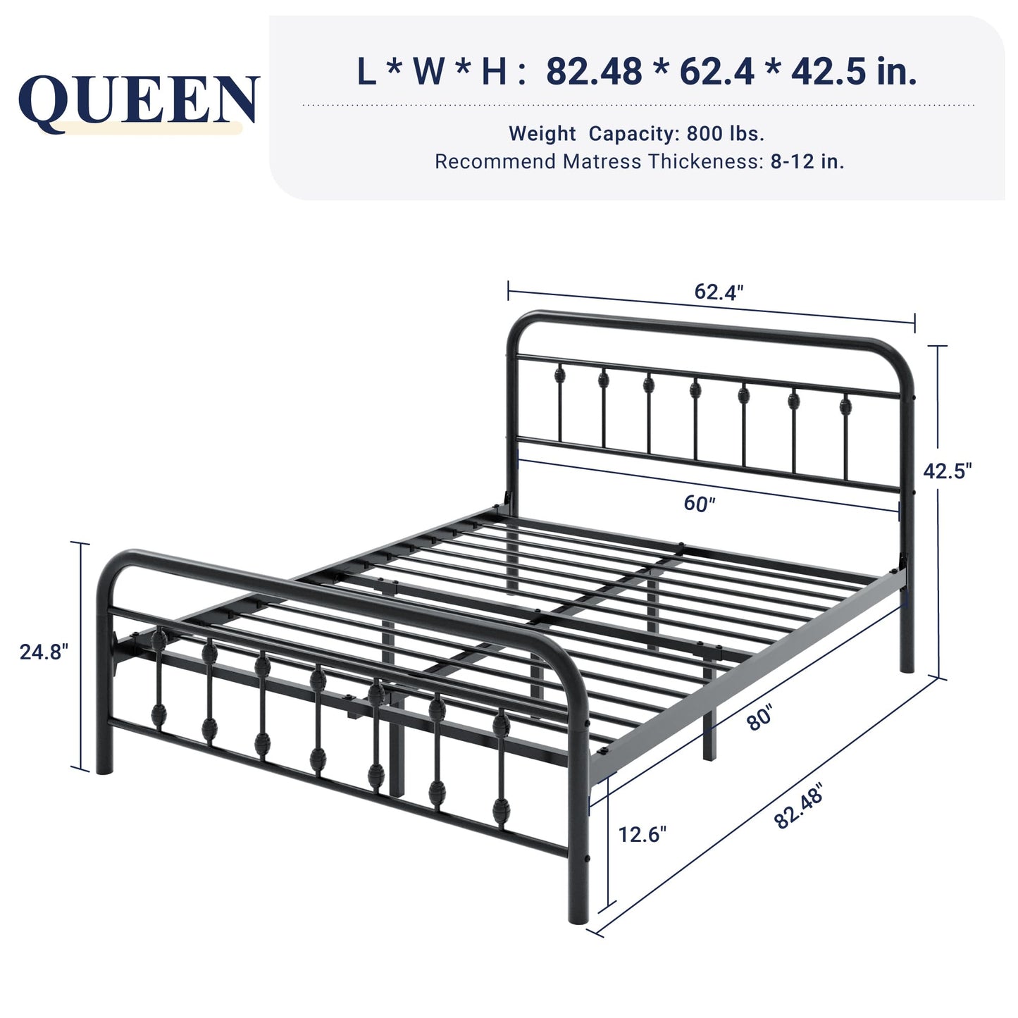 Allewie 14 Inches Queen Size Metal Platform Bed Frame with Victorian Style Iron-Art Headboard/Footboard, Mattress Foundation, Easy Assembly, Under Bed Storage, No Box Spring Required, Black