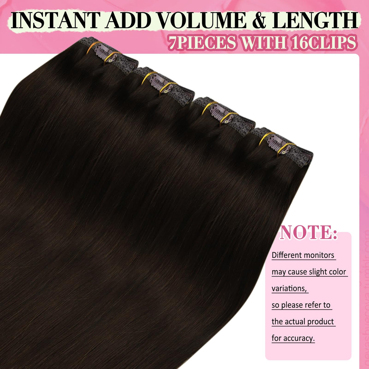 YoungSee Clip in Hair Extensions Real Human Hair Brown Straight Hair Extensions Clip ins Darkest Brown Clip in Real Hair for Wom