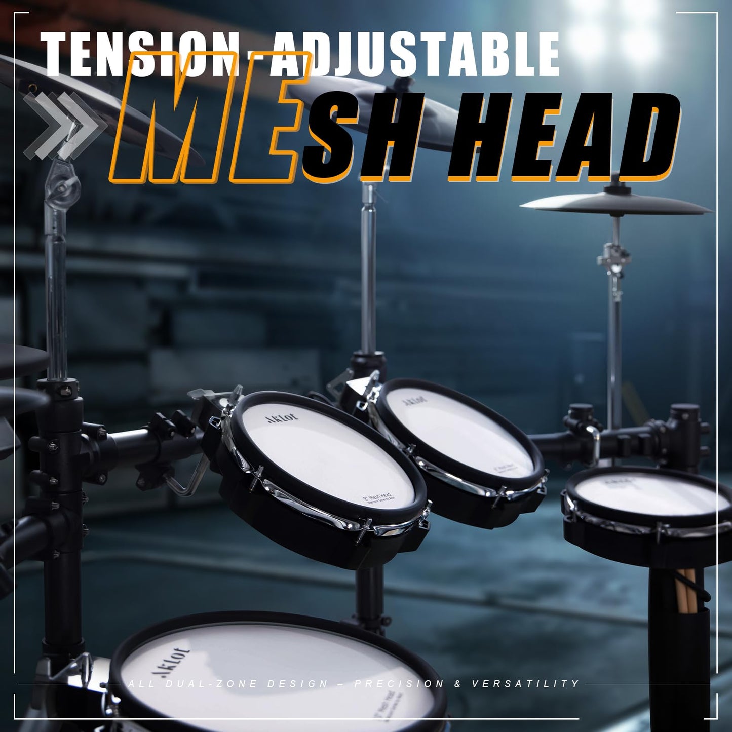 AKLOT Electric Drum Set - 12" Hi-Hat, 10" Dual-Zone Snare, Mesh Heads, 460 Sounds, Model B-Core541, Color 541
