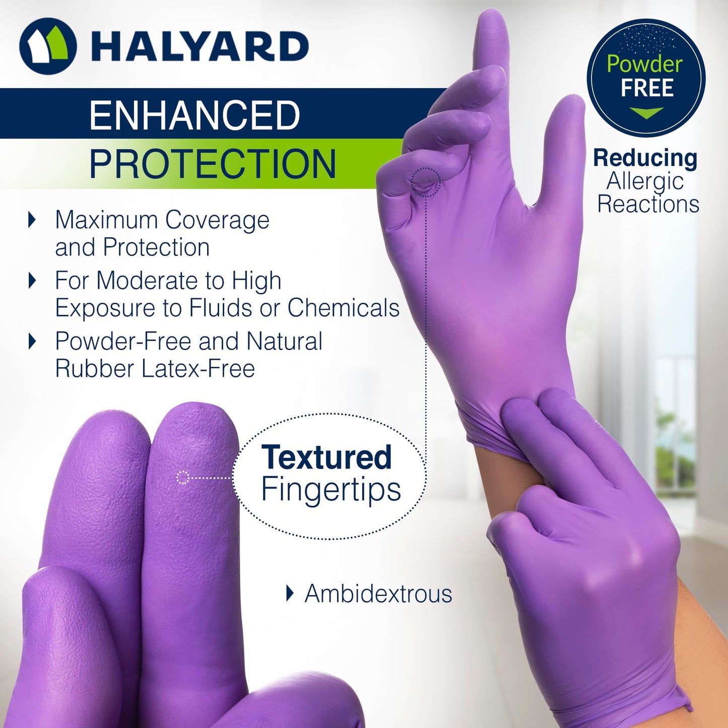 HALYARD PURPLE NITRILE Exam Gloves, Powder-Free, Non-Sterile, 5.9 mil, 9.5 Inches, Purple, Size Medium, 55082 (Box of 100)
