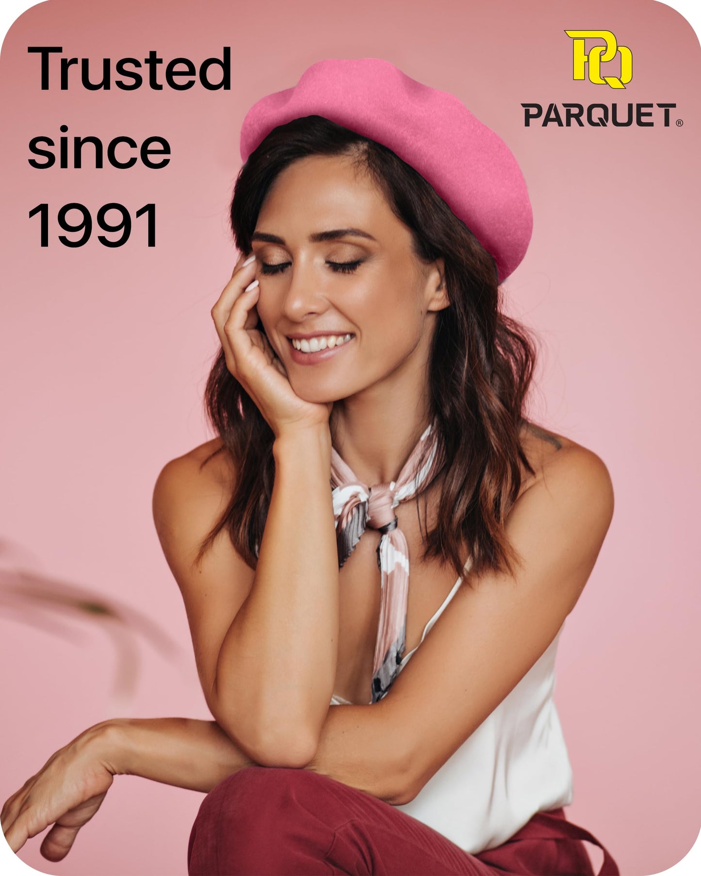Parquet Solid Color French Beret Wool Material. Classic French, Casual and Chic Lightweight Beanie Cap Hat Pink