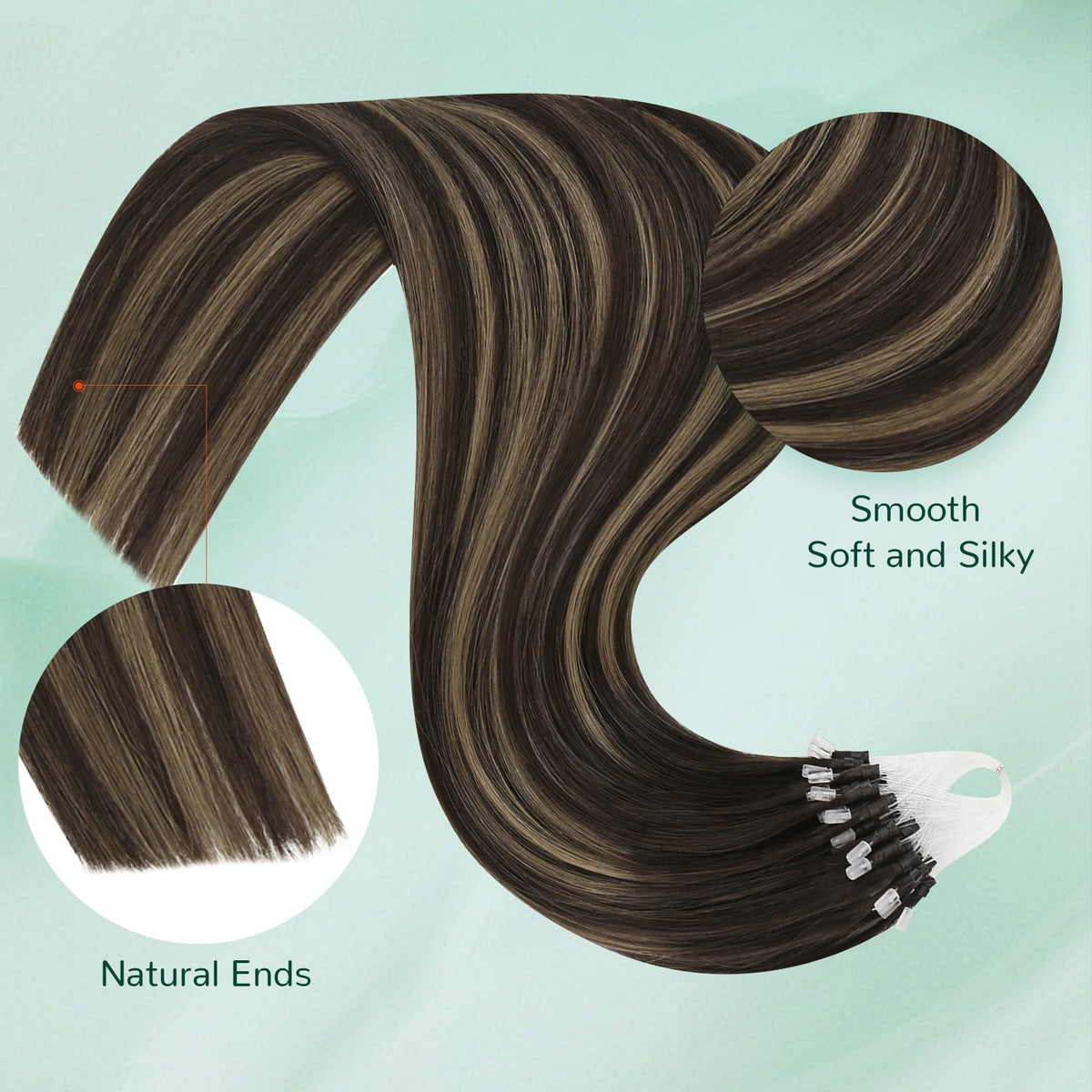 Easyouth Micro Loop Hair Extensions Balayage Micro Bead Hair Extensions Real Human Hair Dark Brown to Brown Ombre Microbead Hair