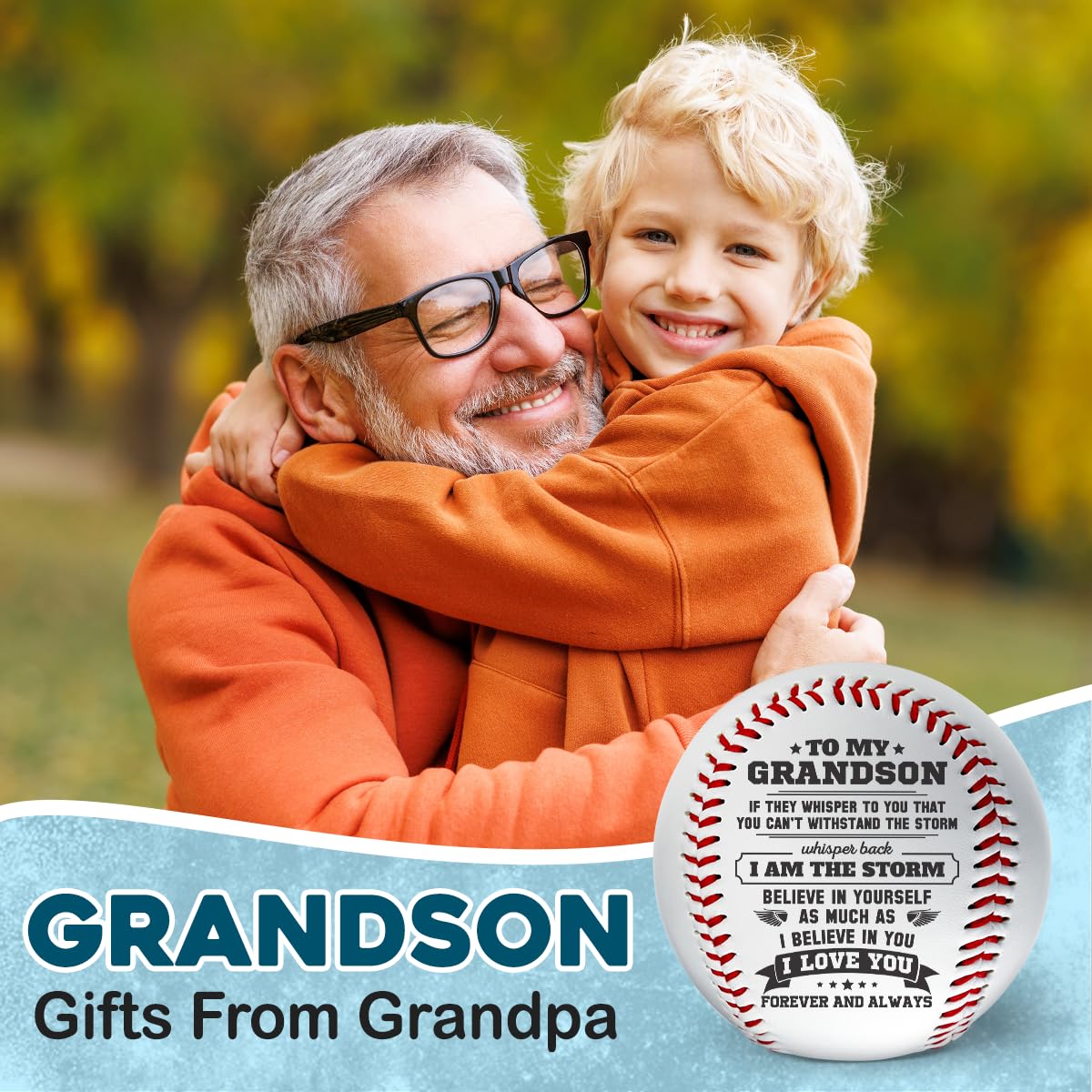 DOPTIKA Father's Day Birthday Gifts for Grandson, to My Grandson Engraved Baseball, Teen Boy Gifts, Graduation Gifts for Him from Grandparents, Grandson Gifts from Grandma