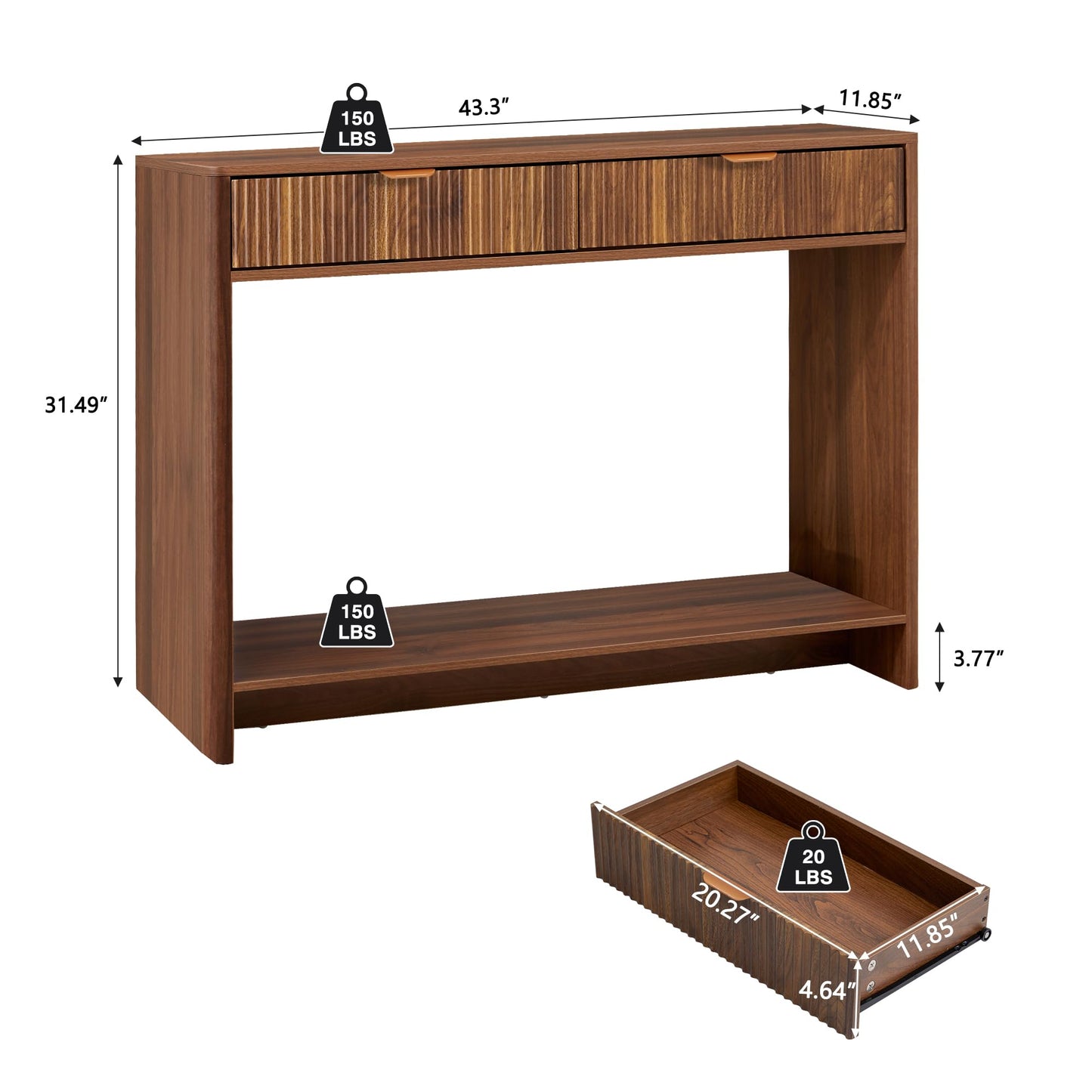 affeivul Entryway Table with Storage, Narrow Console Table with 2 Drawers, 43.3' Couch Table Behind Sofa Skinny for Living Room TV/Hallway Entrance Foyer, Mid Century Farmhouse Fluted Console Table