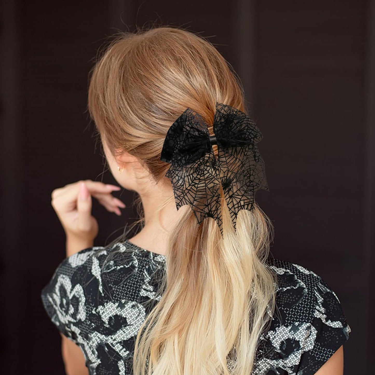 Halloween Bow Hair Clip Lace Flat Hair Clips for Women Funny Black Spider Web Claw Clips for Thin Thick Hair Styling Cosplay Cos