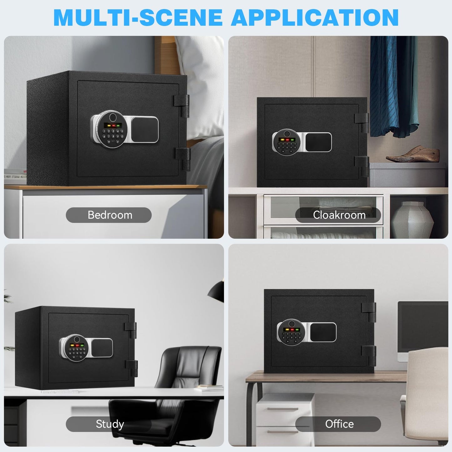 Fdsutvit 2.0 Cu Ft Fireproof Safe for Home, Safe Box with Biometric Fingerprint Lock, Digital Keypad, Removable Shelf & Keys, Home and Office Use Document Box