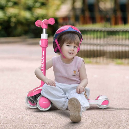 TONBUX Kids Scooter for Age 3-12, Toddler Scooter with 4 Adjustable Heights, Light Up 3-Wheels Scooters, Shock Absorption Design, Lean to Steer, Balance Training Scooters for Kids