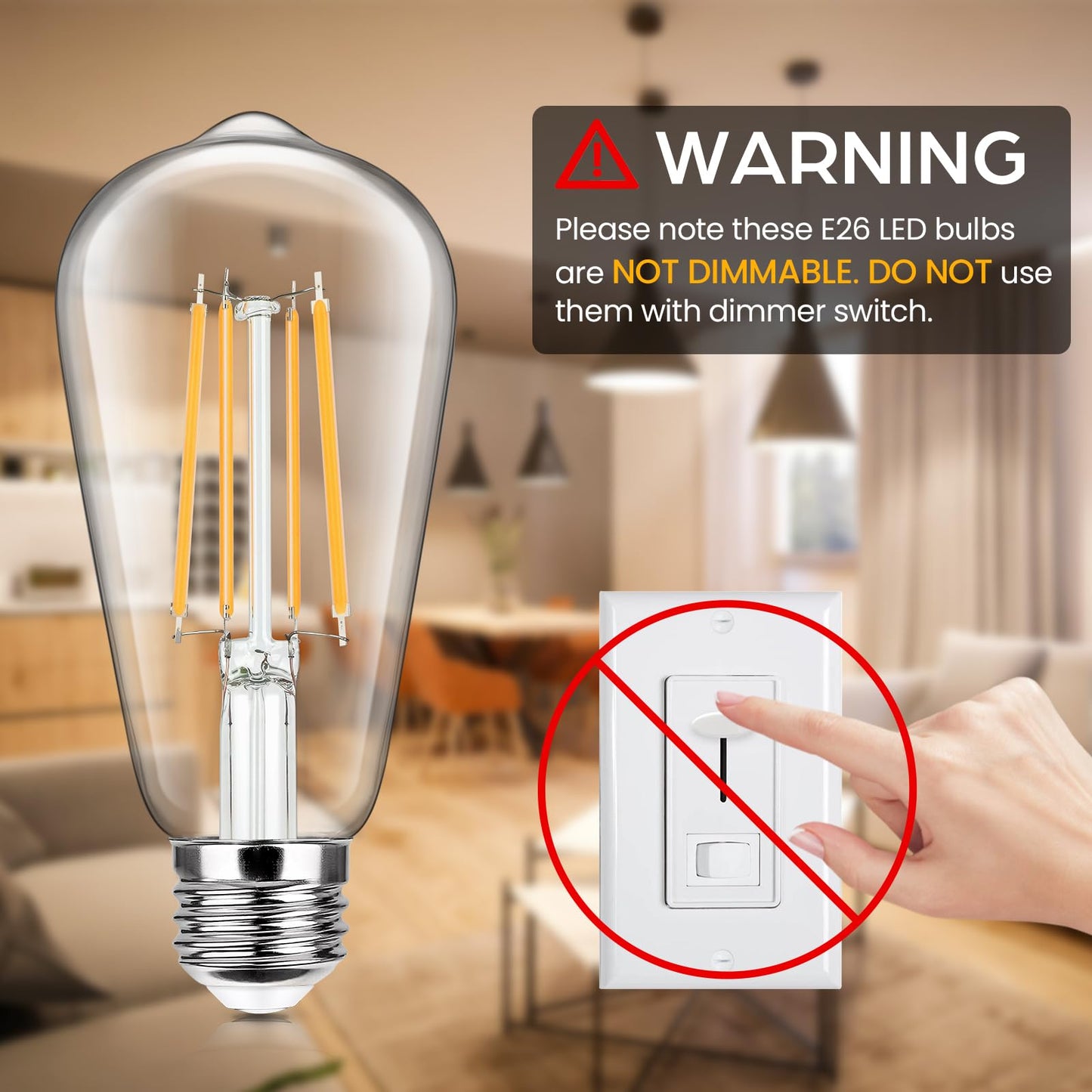 4-Pack Vintage LED Edison Bulbs 100W Equivalent 1400LM High Brightness 8W ST58 LED Filament Light Bulbs 3000K Warm White E26 Medium Base CRI90+ Antique Clear Glass for Home Dinning Room, Non-dimmable