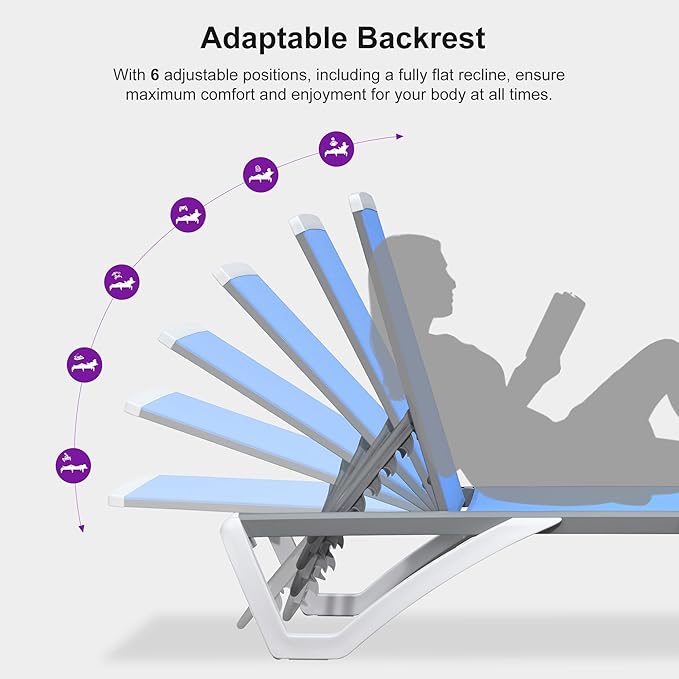 PURPLE LEAF Patio Chaise Lounge Chair Outside Aluminum Plastic Stackable Tanning Chairs for Pool Sunbathing Beach Deck Outdoor Lounger, Royal Blue