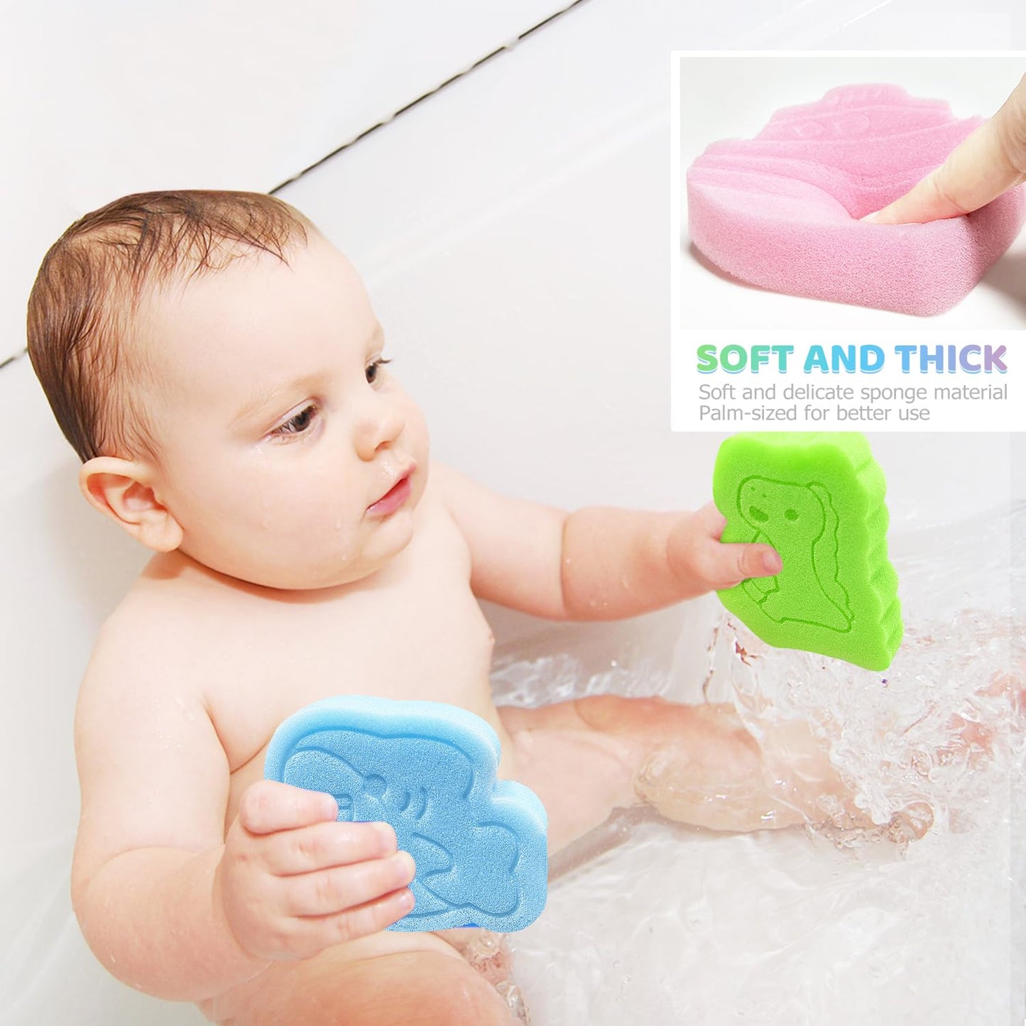 DANCELF Baby Bath Sponge, Natural Cute Shapes Soft Shower Sponges for Bathing, Bathtub Foam for Infants and Toddler, 3pcs : Blue