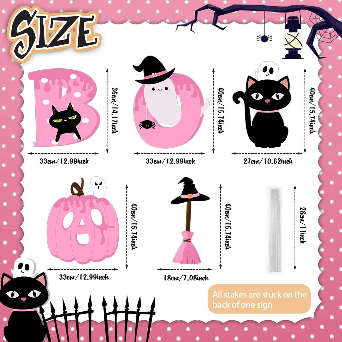 Halloween Decorations Outdoor Pink BOO Yard Signs Happy BOO Day Halloween Yard Decor with Stakes Halloween Pink Pumpkin Lawn Decorations for Garden Home Decor 5PCS