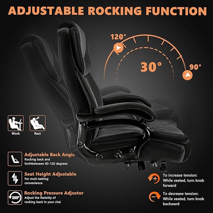 Indulgear 500lbs Fabric Big and Tall Office Chair,500lbs Heavy Duty Office Chair for Heavy People, High Back Executive Computer Chair with Adjustable Lumbar Support, Dual Rubber Wheel