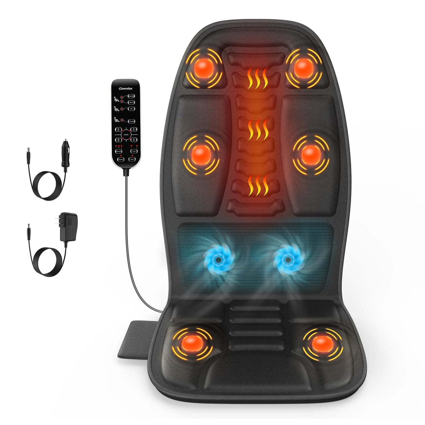 comrelax Massage Seat Cushion with Heat, Back Massager for Chair, Chair Massager for Full Body Massage, Deep Tissue Vibration Pad with 2 Adapters, Gifts for Dad Mom