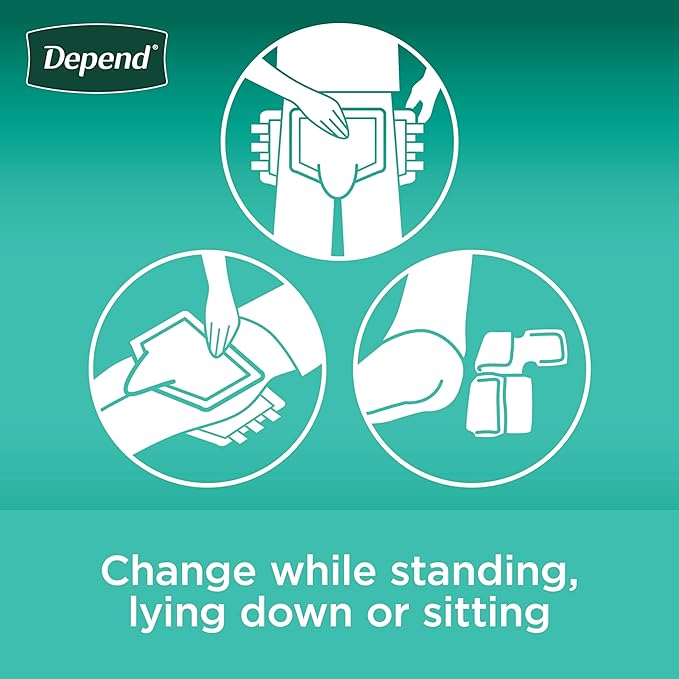 Depend Adult Diapers with Tabs, Incontinence Protection with Tabs, Unisex, Large (35–49" Waist, over 170 lbs), Maximum Absorbency, 48 Count (3 Packs of 16)