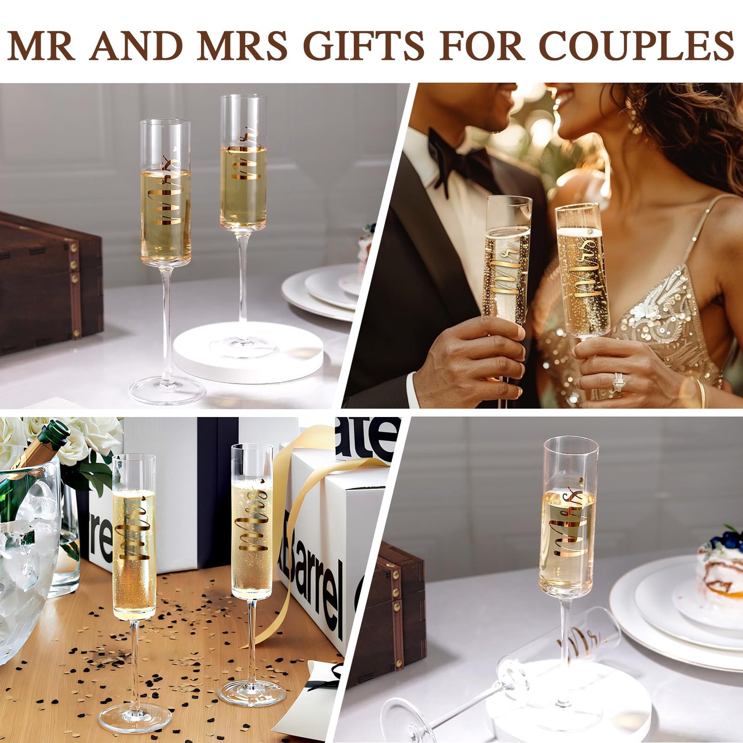 Physkoa Wedding Champagne Flutes-Toasting Mr and Mrs Champagne Glasses with Keepsake Box– Bride and Groom Champagne Glasses