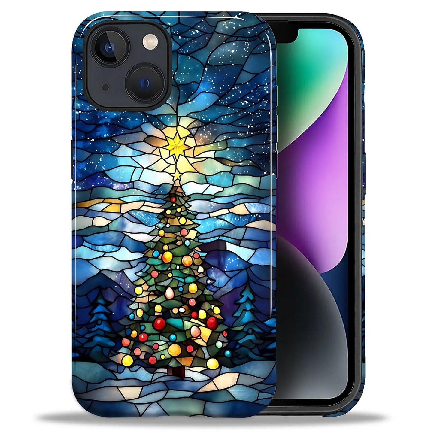 Goodsprout for iPhone 15 Case,Hybrid 2-Layer Hard Shell + Silicone Protective Case -Resistant Shockproof- Christmas Tree Starry