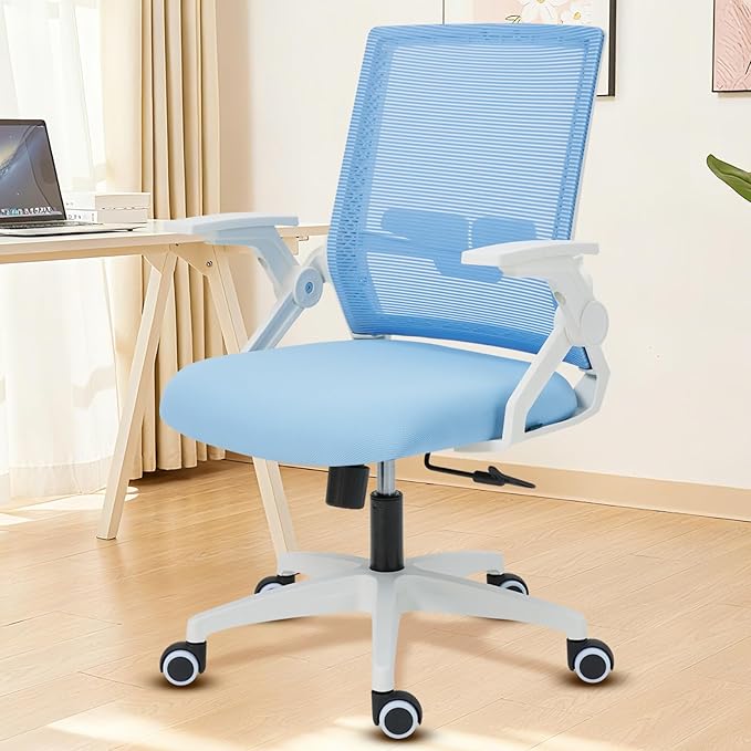 Msdizuo Ergonomic Office Chair Desk Chair with Adjustable Height Mesh Computer Chair Swivel Chair with Flip-up Arms and Lumbar Support Blue