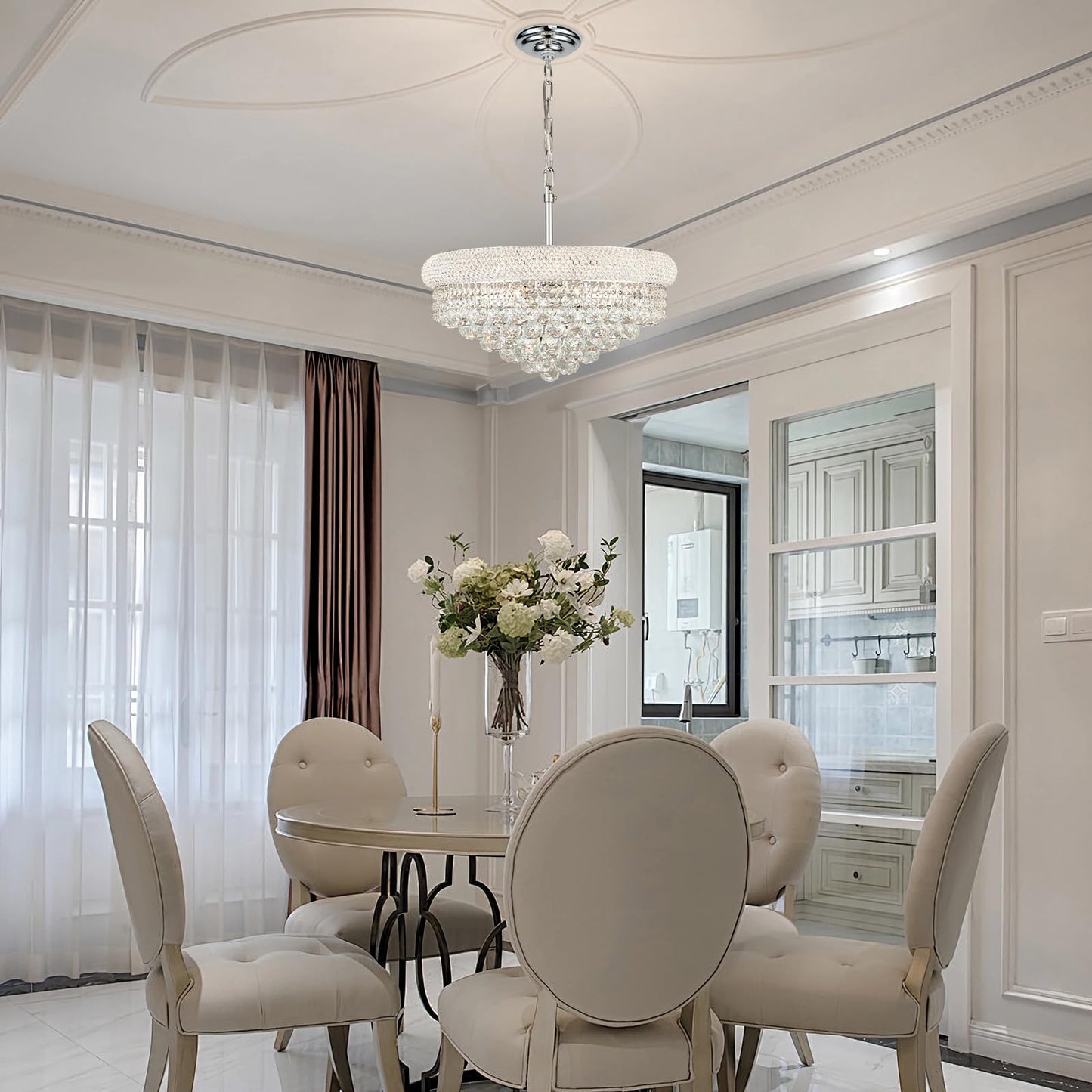 Crystal Chandeliers for Dining Room Light Fixtures Over Table, Empire Style k9 Crystal Chandelier for Bedroom, 9 Lights Chrome Luxury Lighting Fixtures for Living Room Kitchen lsland Entryway D22 Inch