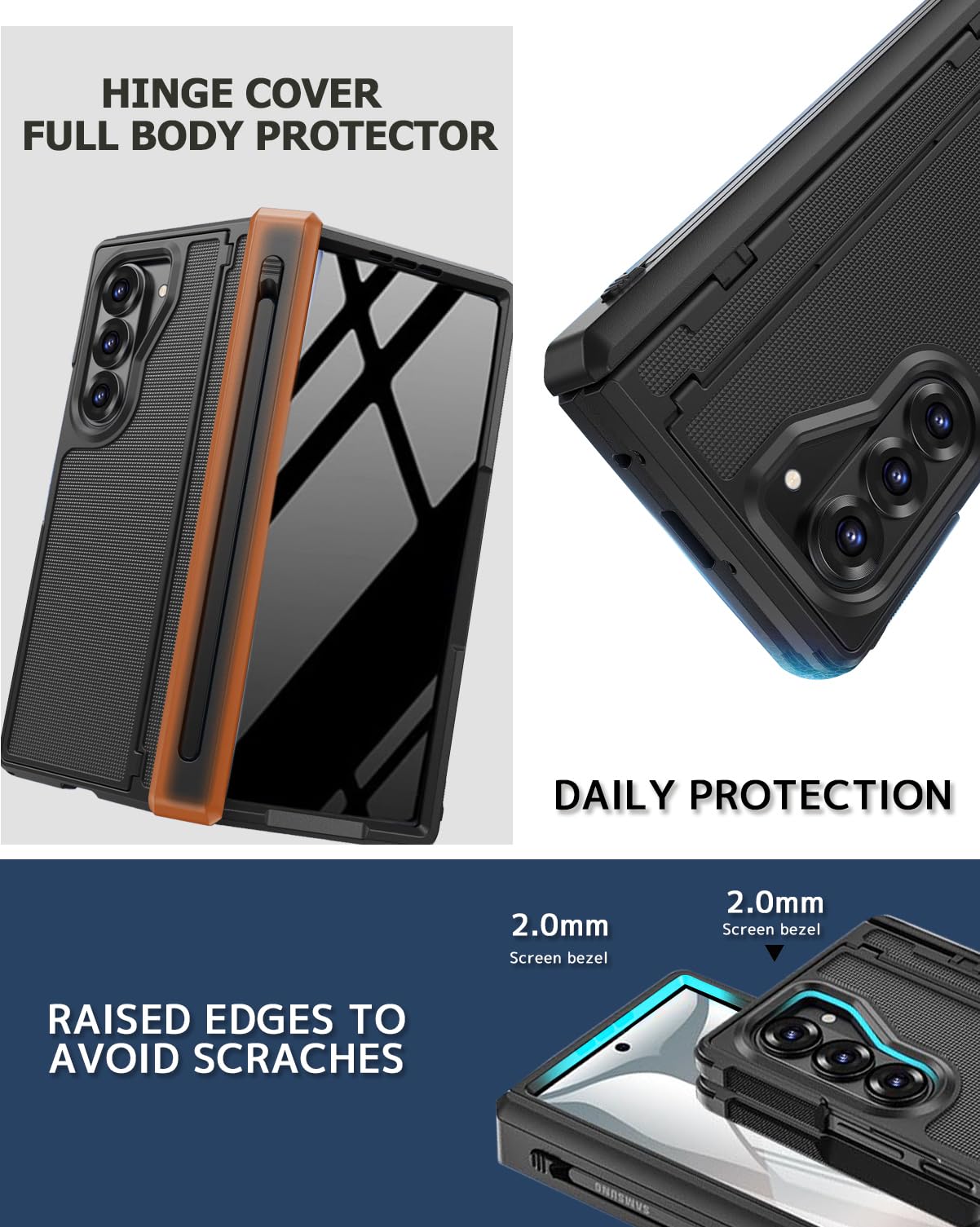 Ninki For Samsung Galaxy Z Fold 6 Case With S Pen Holder & Invisible Kickstand,Built In Privacy Screen Protector And Hinge,Shock