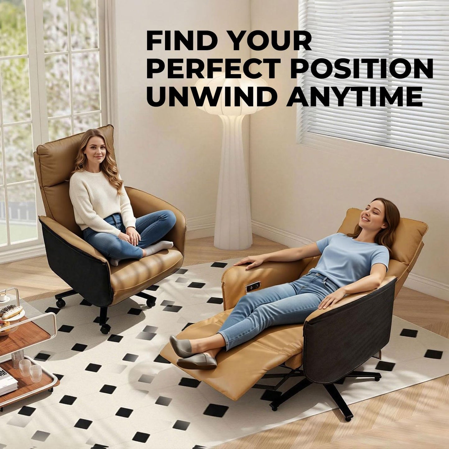 Liftsync Big and Tall Executive Recliner, Adjustable Electric Office Chair 90-155° with Footrest, 4-Position Headrest, 300LBS Heavy Duty, 2-in-1 Base Swivel Desk Chair w/USB, Brown & Black PU Leather