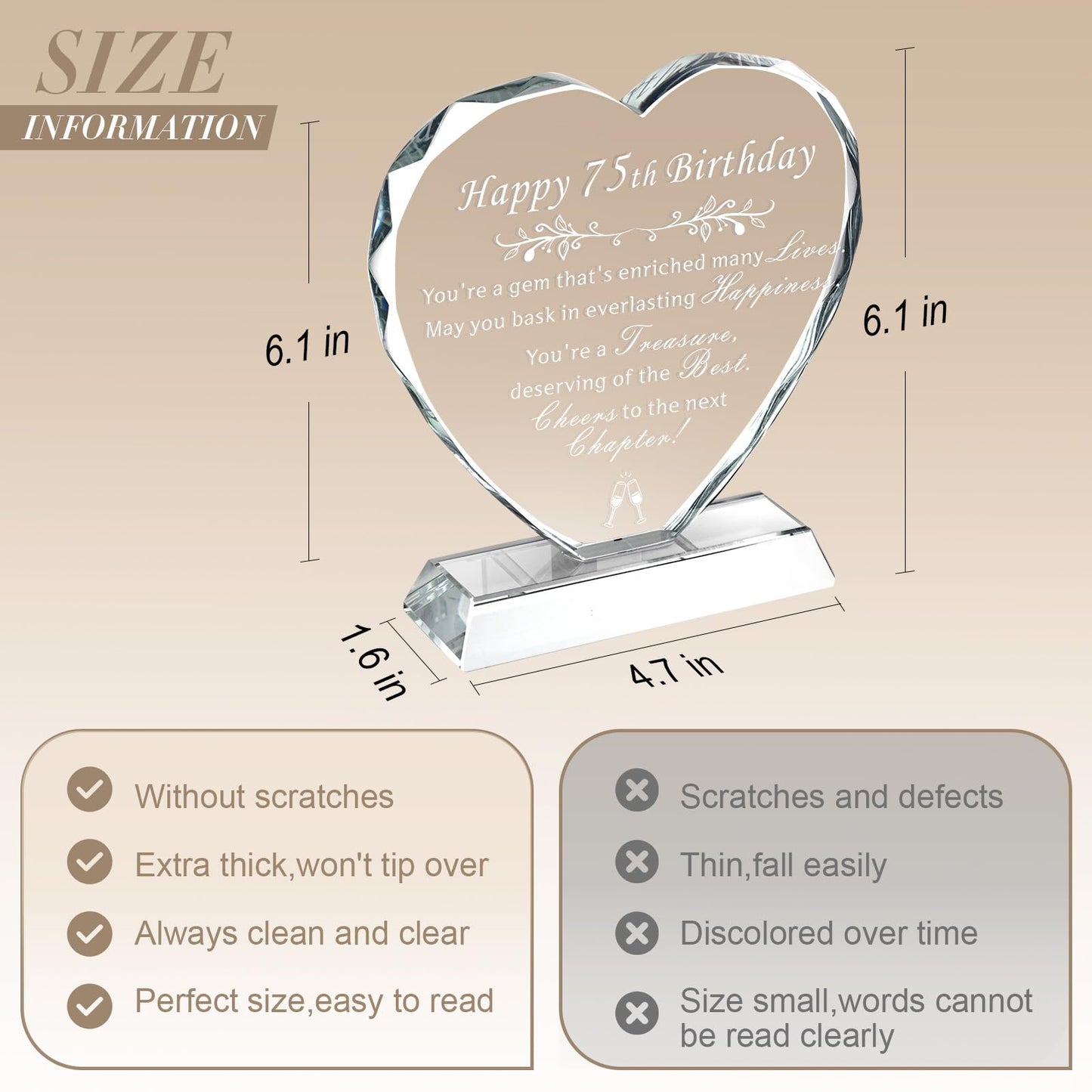 L.Karden 75th Birthday Gift for Women Men 75 Year Old Woman Crystal Heart Presents for Husband Wife Parents Grandparents Friends