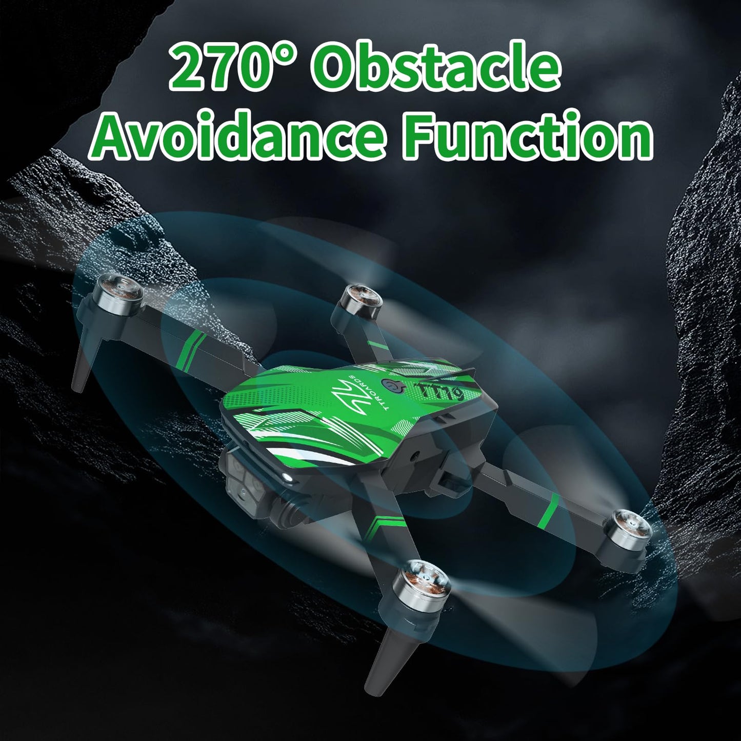 TTROARDS TT19 Drone with 1080P Camera for Adults, Drones with 270° Obstacle Avoidance Function, Brushless Motor, Level 3 Wind Resistance, Foldable Quadcopter Mini Drone for Beginners, Green