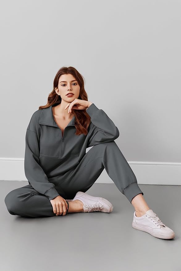 PINSPARK 2 Piece Sets for Women 2025 Fall Travel Outfits Long Sleeve Tracksuit Joggers Sets Half Zip Sweatsuit Matching Set