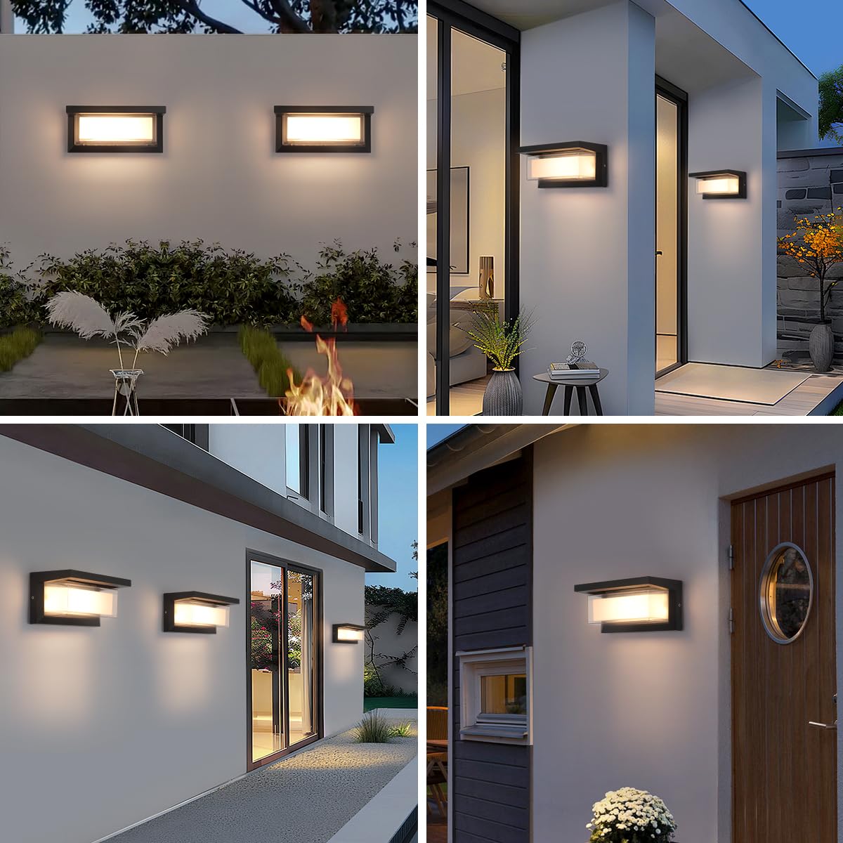 Outdoor Wall Lights Exterior/Interior,Modern Outdoor Porch Lighting Fixtures,15%-100% Dimmable,3CCT 3000K/4000K/6500K,24W Exterior Waterproof Lanterns,Matte Black Indoor Wall Sconce Art Lights 2 Pack