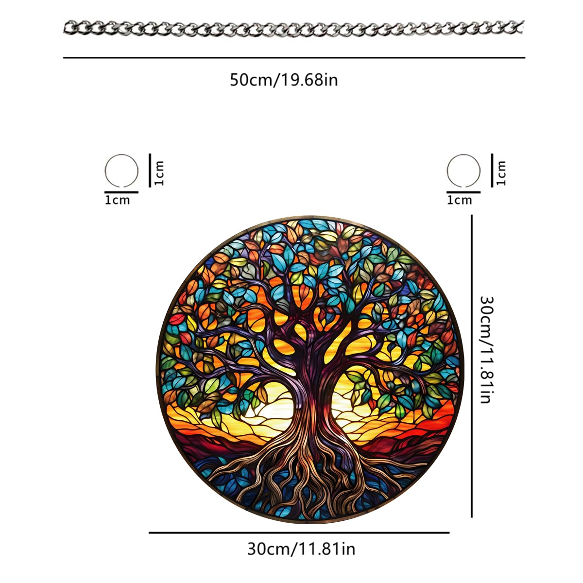 Tree of Life Stained Window Hangings with Chain – Acrylic Tree Ornament for Garden, Patio and Indoor Decor, Housewarming Gift for Mom, Grandma