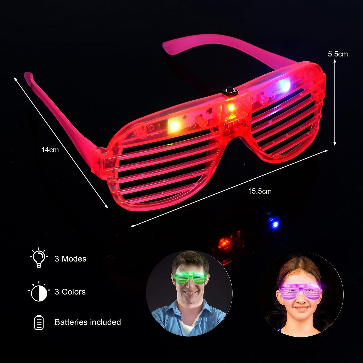 Zaaaslsm 20 Pack LED Glasses,Glow glasses,Light up glasses,Glow in the dark glasses,Party glasses Rave neon Flashing Party For Birthday Mardi Gras New Year's Eve Party Decoration,For Kids/Adults
